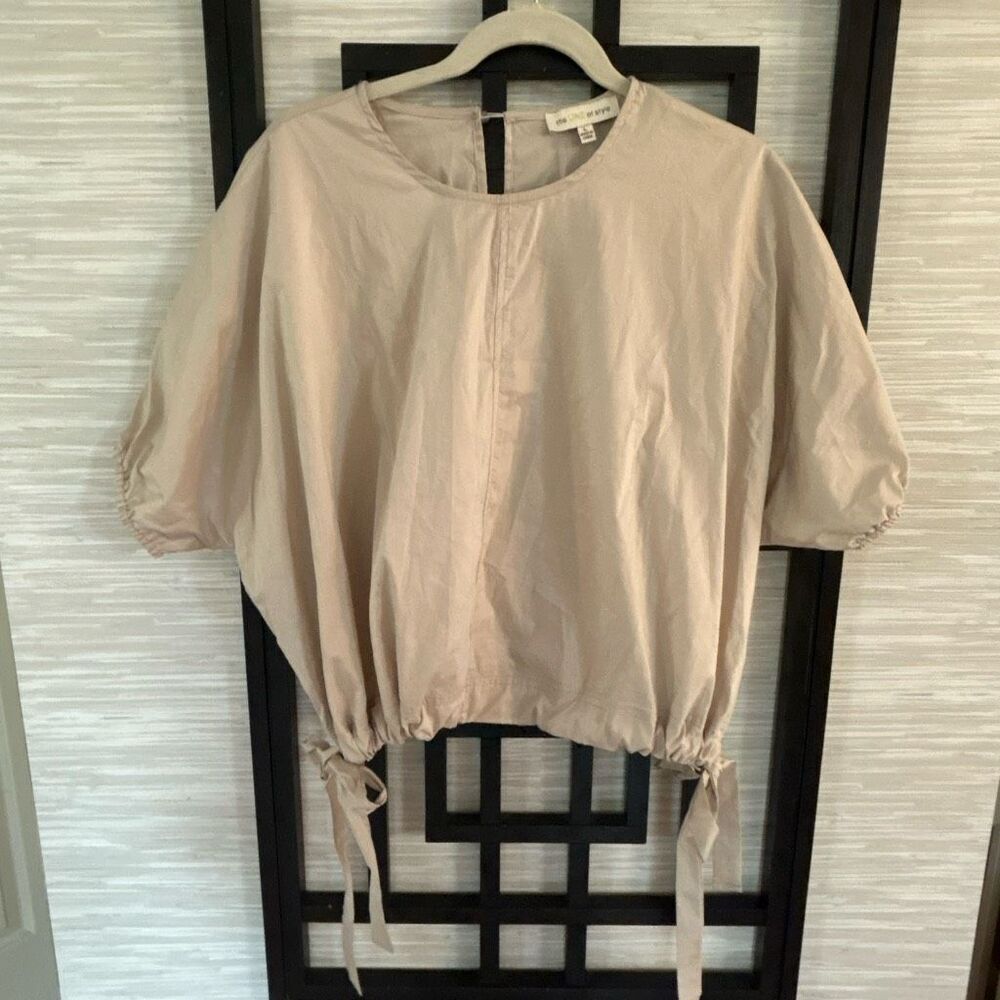 The Line of Style tan beige blousant short sleeve cap sleeve blouse stylish size
